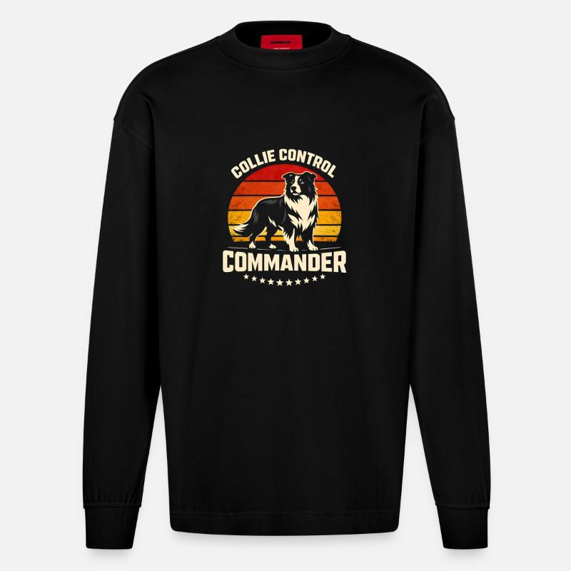 Collie Commando | Border Collie Rétro - Manches longues bio épais oversize fabriqué en UE - SOLID BLACK