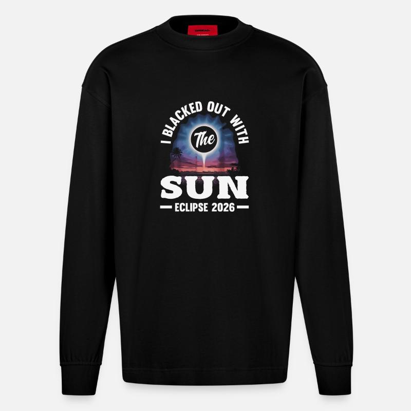 Éclipse solaire 2026, 12 août - Manches longues bio épais oversize fabriqué en UE - SOLID BLACK
