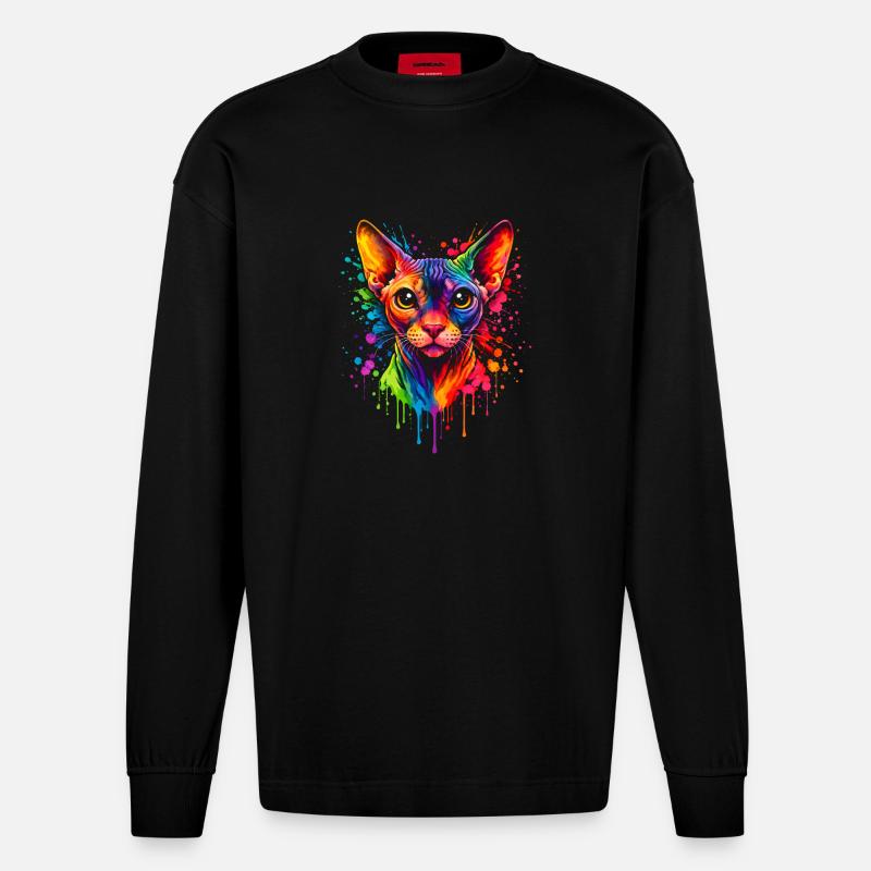 Sphynx Neon | Katzenkunst Pop Art - Heavyweight Oversized Organic Langarmshirt Made in EU - SOLID BLACK