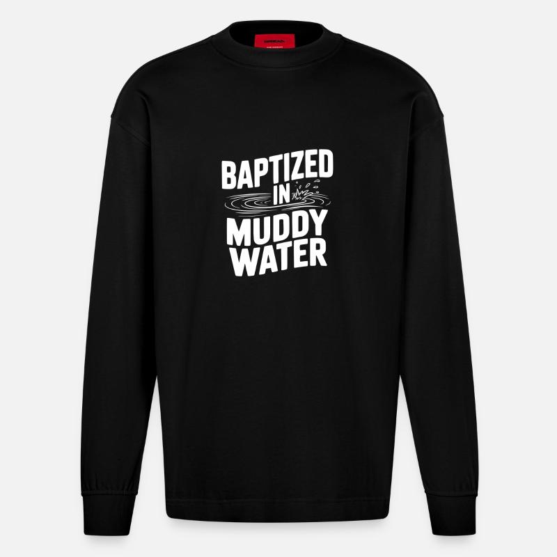 Baptisé dans des eaux boueuses - Manches longues bio épais oversize fabriqué en UE - SOLID BLACK