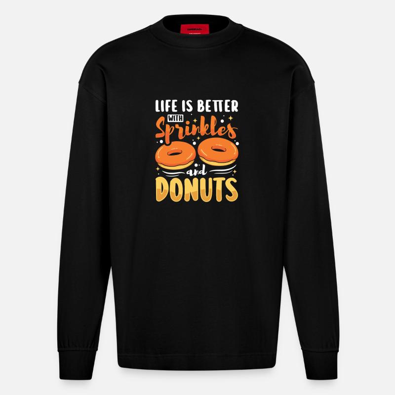 Restauration rapide en donuts - Manches longues bio épais oversize fabriqué en UE - SOLID BLACK