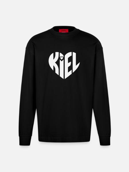 Kiel Heart Typography - Heavyweight Oversized Organic Longsleeve Shirt Made in EU - SOLID BLACK