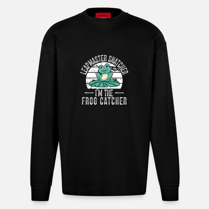Frog Catcher Leapmaster Snatcher Frog - Heavyweight Oversized Organic Langarmshirt Made in EU - SOLID BLACK