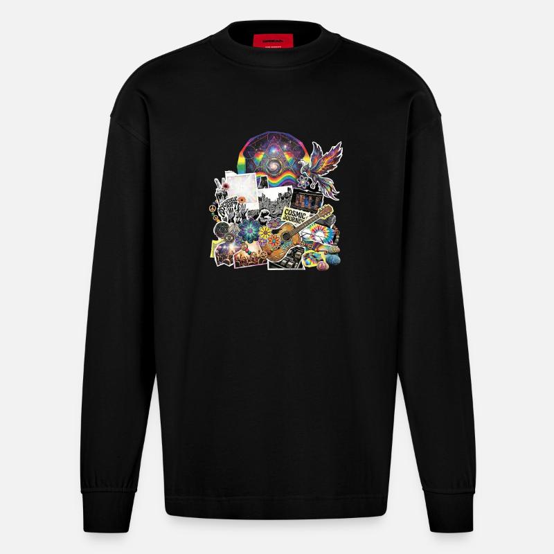 Psychedelic Rock Cosmic Space - Heavyweight Oversized Organic Langarmshirt Made in EU - SOLID BLACK