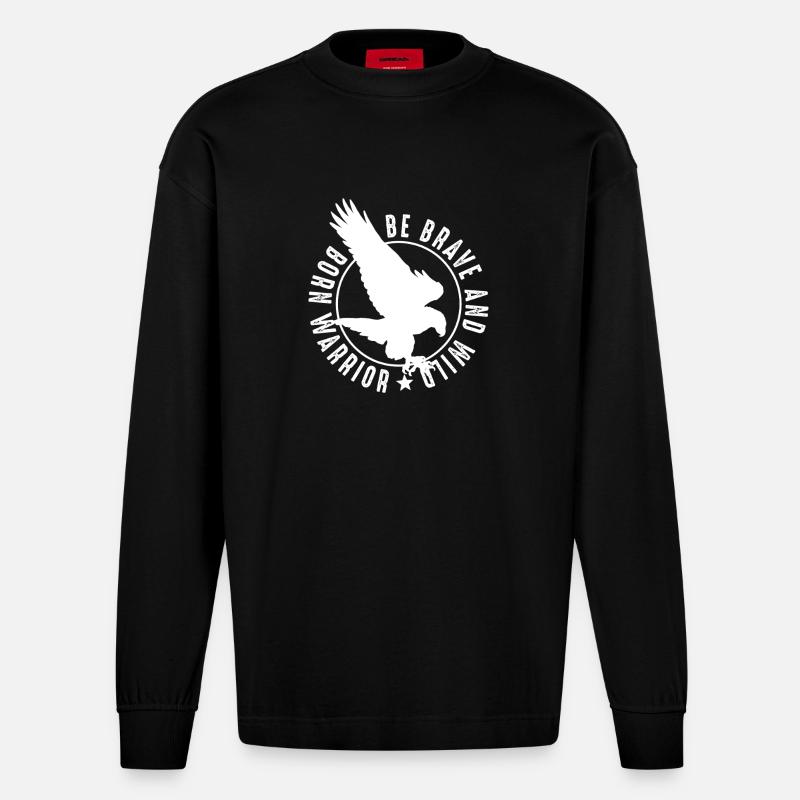 Brave Warrior Eagle Emblem - Heavyweight Oversized Organic Longsleeve Shirt Made in EU - SOLID BLACK