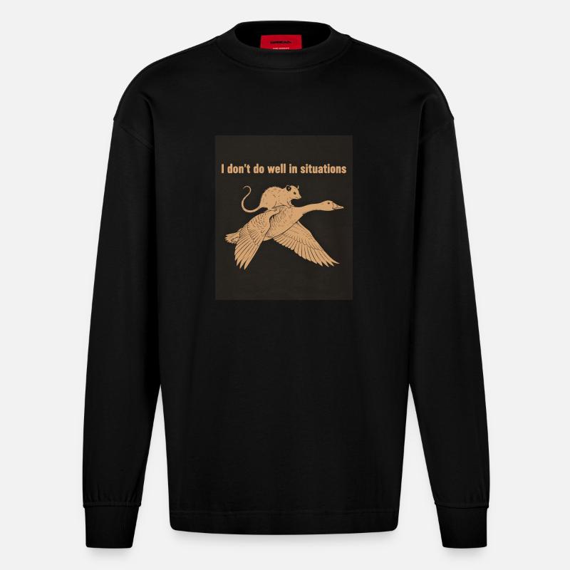 Dino Surf am Strand - Heavyweight Oversized Organic Langarmshirt Made in EU - SOLID BLACK