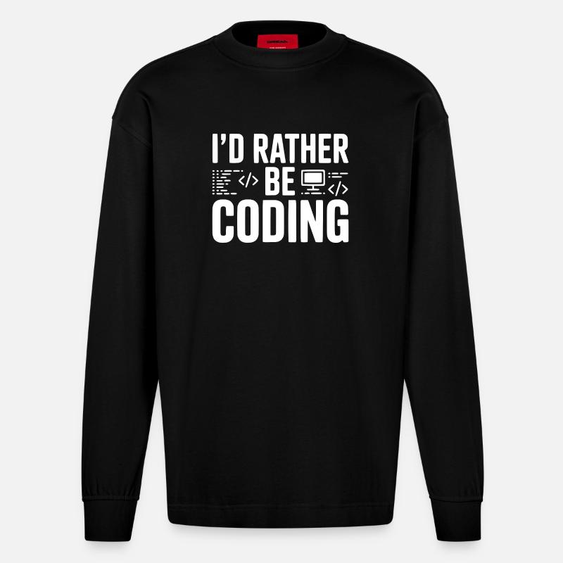 Ich würde lieber programmieren - Heavyweight Oversized Organic Langarmshirt Made in EU - SOLID BLACK