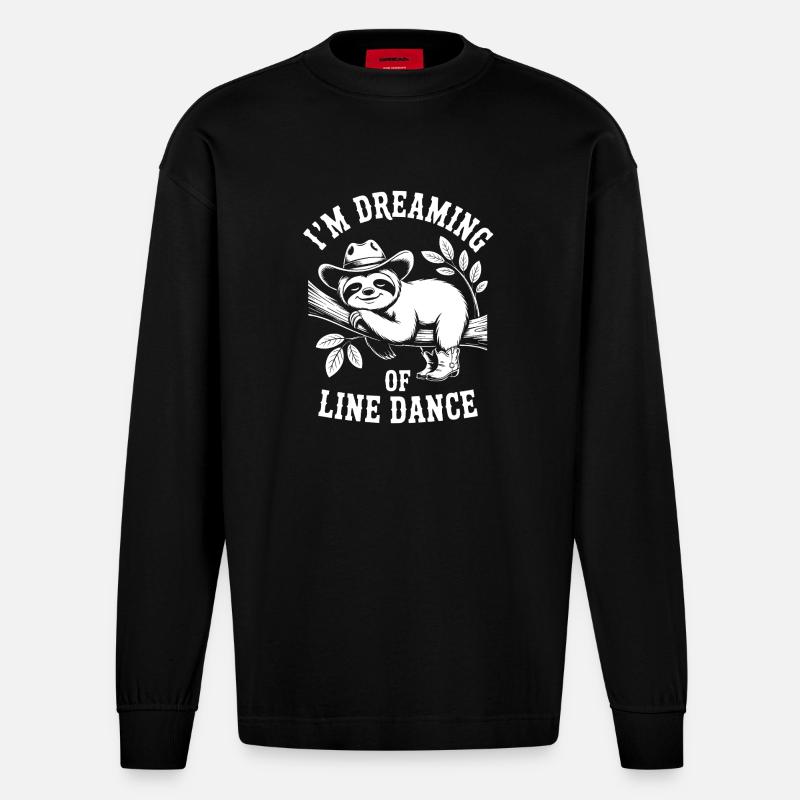 Faultier träumt von Line Dance - Heavyweight Oversized Organic Langarmshirt Made in EU - SOLID BLACK