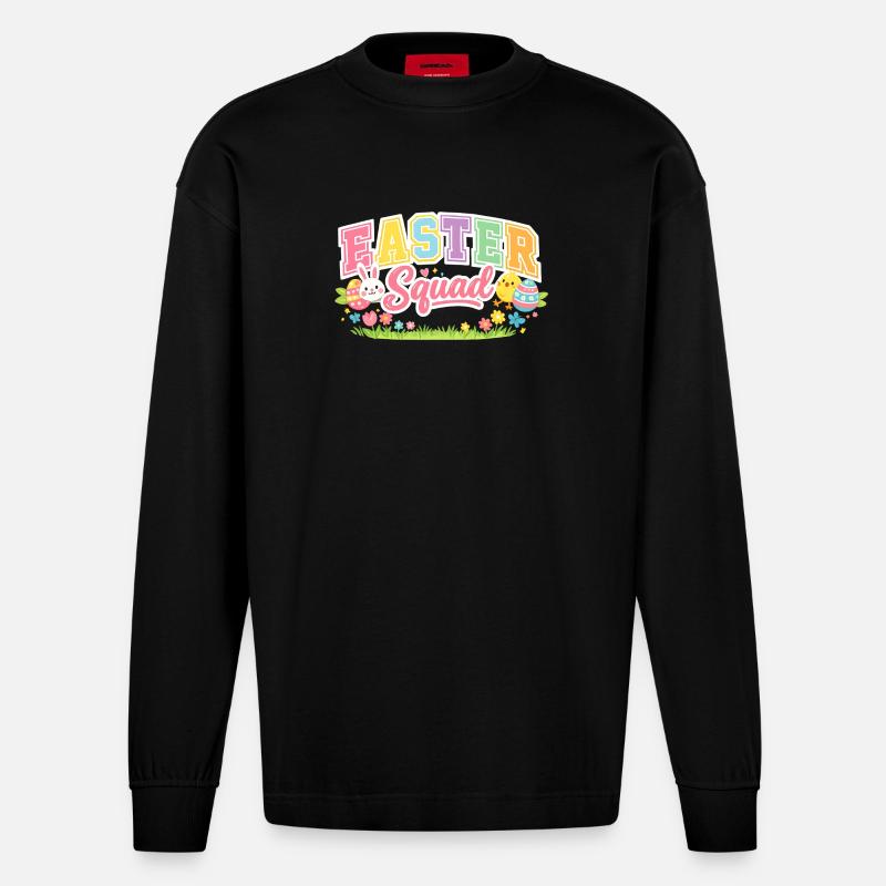 Easter Squad Egg Hunt - Heavyweight Oversized Organic Longsleeve Shirt Made in EU - SOLID BLACK