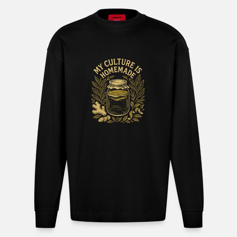 Hausgemachte Kultur | Kombucha Fermentation - Heavyweight Oversized Organic Langarmshirt Made in EU - SOLID BLACK