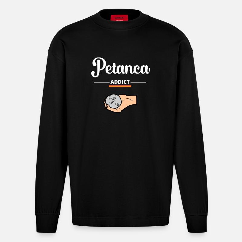Accro à la pétanque Espagne - Manches longues bio épais oversize fabriqué en UE - SOLID BLACK