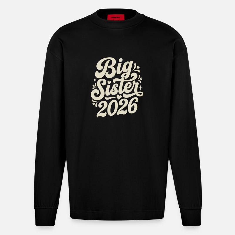 Große Schwester 2026 Script-Design - Heavyweight Oversized Organic Langarmshirt Made in EU - SOLID BLACK