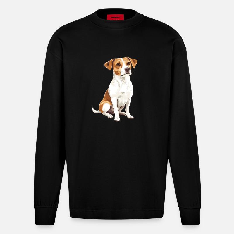Jack Russel Terrier Design Illustration - Heavyweight Oversized Organic Langarmshirt Made in EU - SOLID BLACK