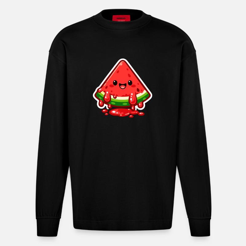 Fröhliche Wassermelone Slice - Heavyweight Oversized Organic Langarmshirt Made in EU - SOLID BLACK
