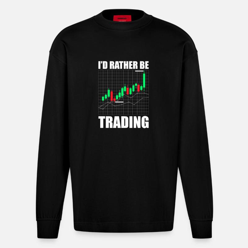 Je préférerais trader en bourse - Manches longues bio épais oversize fabriqué en UE - SOLID BLACK