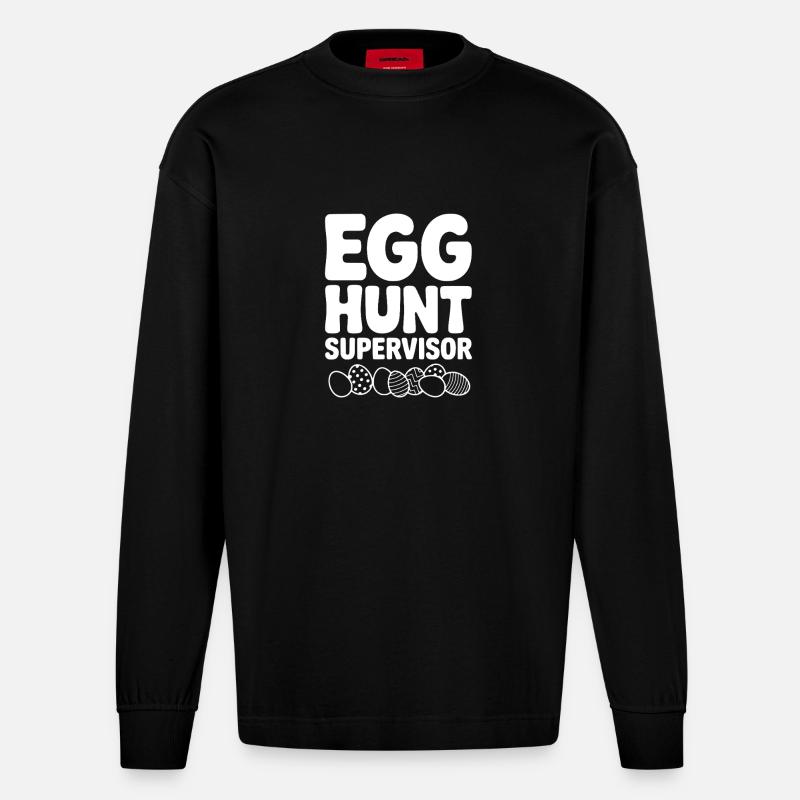 egg_hunt_supervisor_white - Heavyweight Oversized Organic Langarmshirt Made in EU - SOLID BLACK