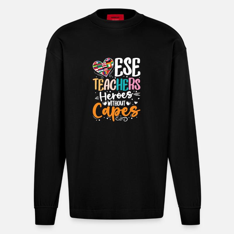 Cadeaux pour les enseignants ESE - Manches longues bio épais oversize fabriqué en UE - SOLID BLACK