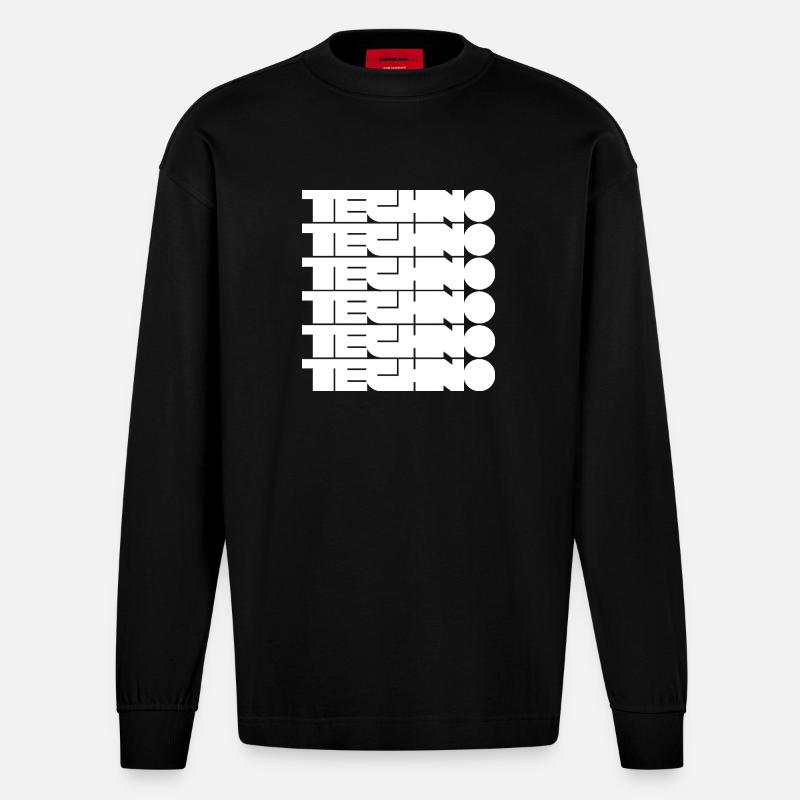 Techno Music Bold Abstract Geometry logo - Manches longues bio épais oversize fabriqué en UE - SOLID BLACK