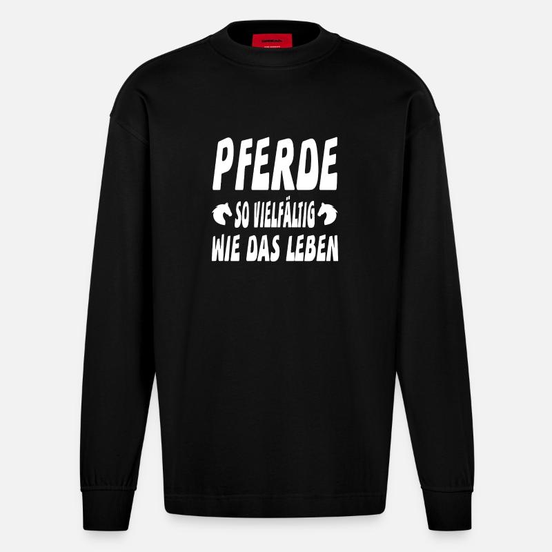 Pferde - Heavyweight Oversized Organic Langarmshirt Made in EU - SOLID BLACK