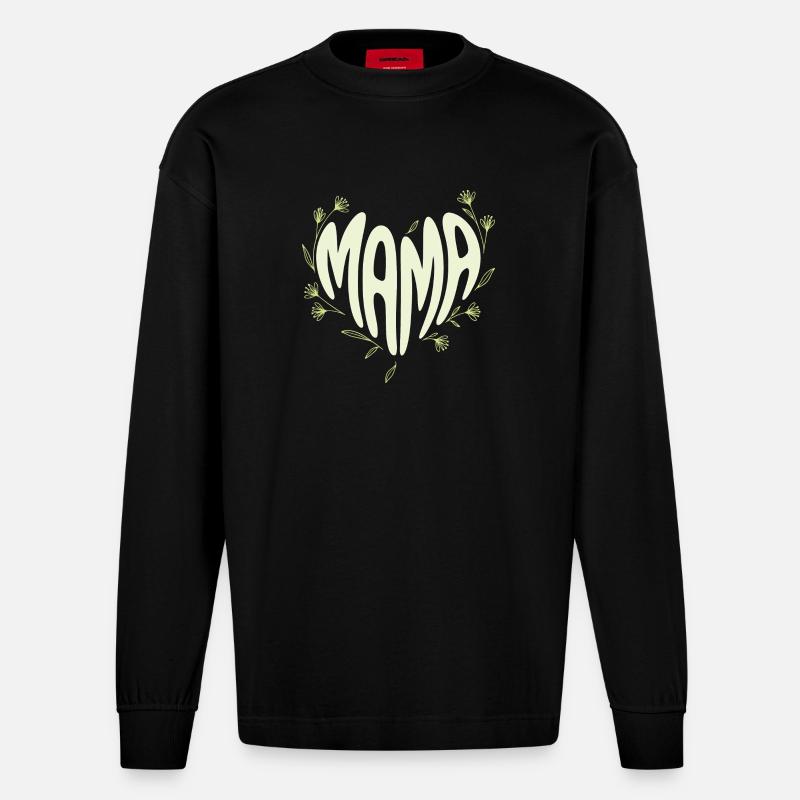 Mama Blütenherz - Heavyweight Oversized Organic Langarmshirt Made in EU - SOLID BLACK