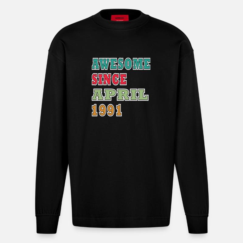 Retro April 1991 Jubiläum - Heavyweight Oversized Organic Langarmshirt Made in EU - SOLID BLACK