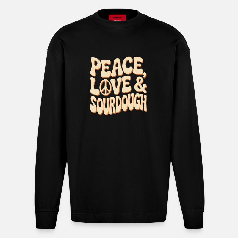 Friedensliebe Sauerteig-Tee - Heavyweight Oversized Organic Langarmshirt Made in EU - SOLID BLACK