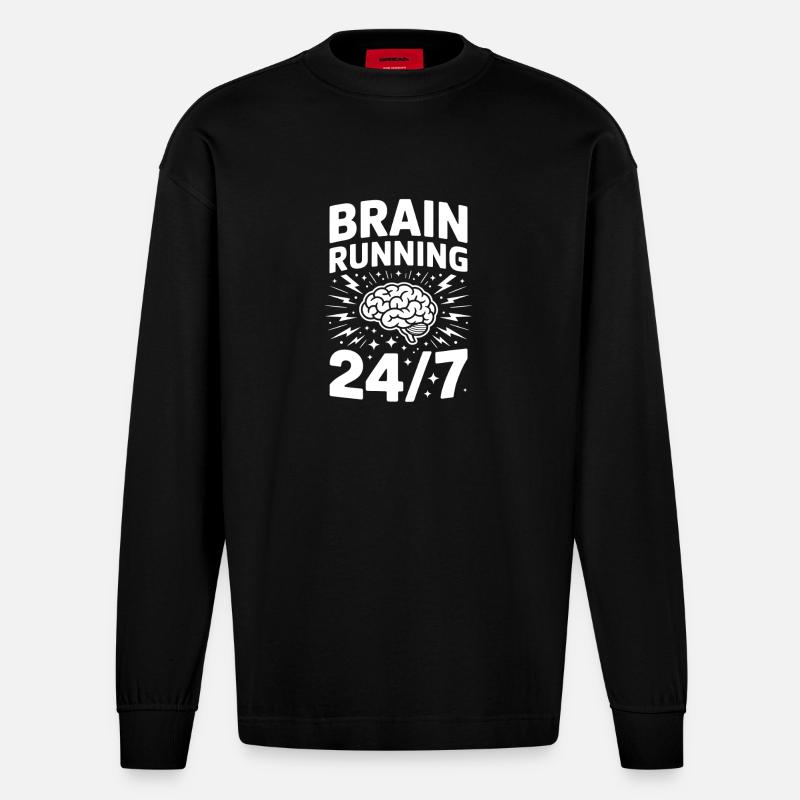 Brain Running ADHS Chaos - Heavyweight Oversized Organic Langarmshirt Made in EU - SOLID BLACK