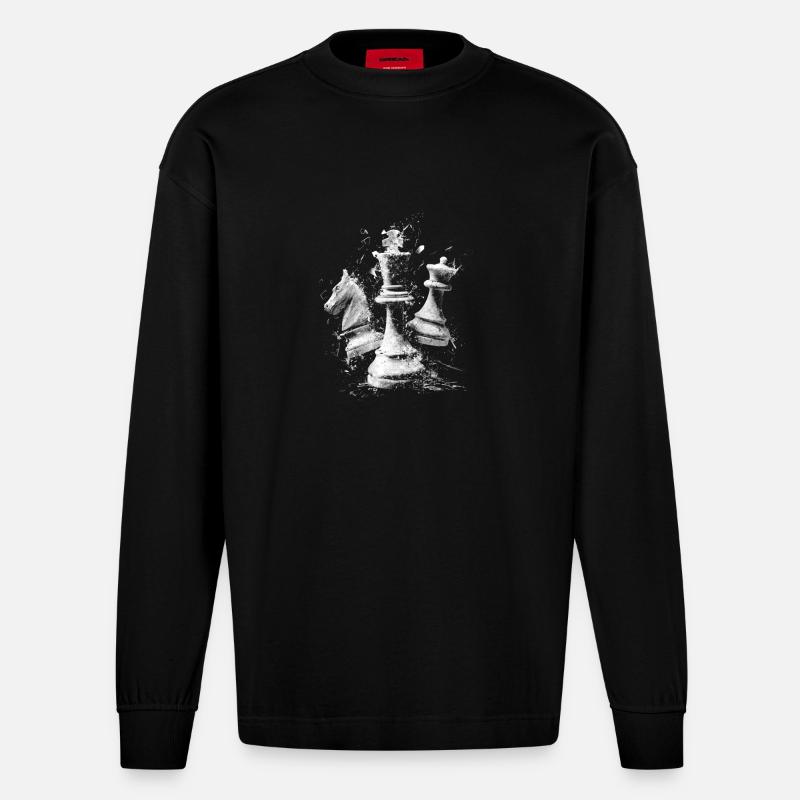Schach Figuren Explosion Design Dynamisches Bretts - Heavyweight Oversized Organic Langarmshirt Made in EU - SOLID BLACK