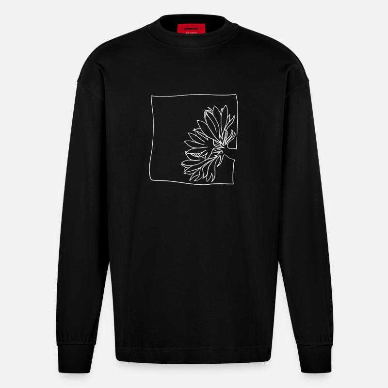 Kornblume minimalistisch - Heavyweight Oversized Organic Langarmshirt Made in EU - SOLID BLACK