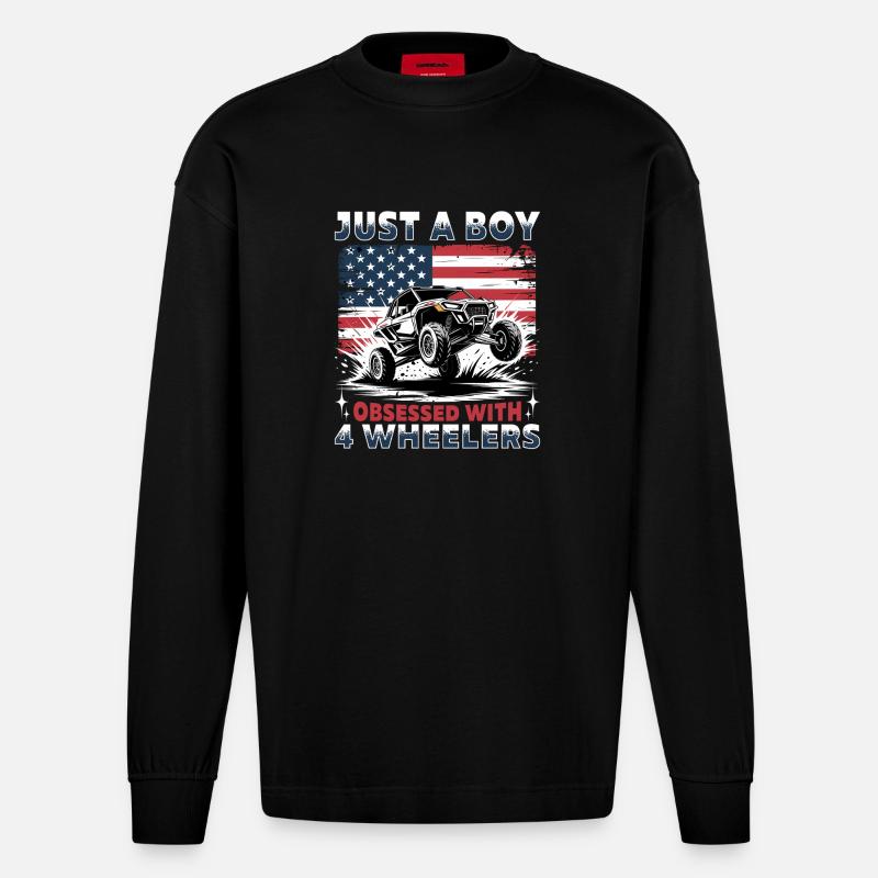 UTV Tout-Terrain Boy Men 4 Wheels Side by Side - Manches longues bio épais oversize fabriqué en UE - SOLID BLACK