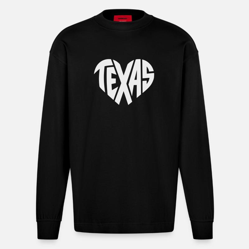 Texas Herz Typografie - Heavyweight Oversized Organic Langarmshirt Made in EU - SOLID BLACK