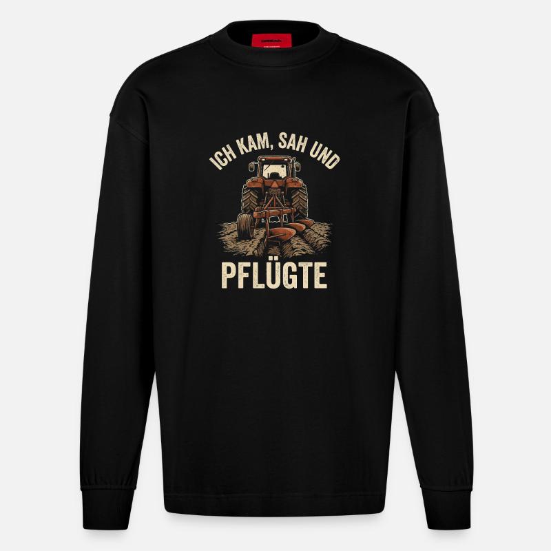 Landwirt Traktor - Retro Bauern Spruch - Heavyweight Oversized Organic Langarmshirt Made in EU - SOLID BLACK