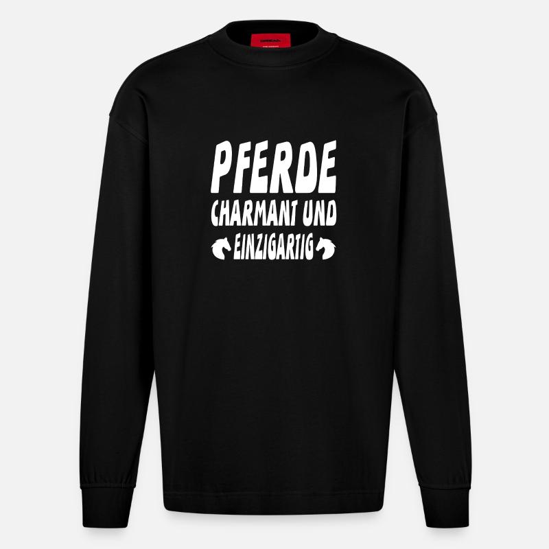 Pferde - Heavyweight Oversized Organic Langarmshirt Made in EU - SOLID BLACK