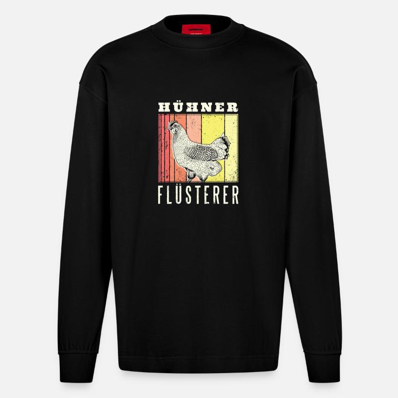 Hühner Flüsterer - Heavyweight Oversized Organic Langarmshirt Made in EU - SOLID BLACK