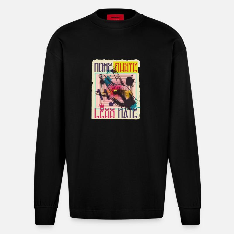 Music Graffiti - Heavyweight Oversized Organic Langarmshirt Made in EU - SOLID BLACK