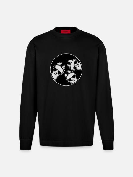 Tre Lama Fighe, Distintivo a Cerchio di Occhiali da Sole Divertente - Maglia a maniche lunghe ecologica oversize Heavyweight Made in UE - SOLID BLACK