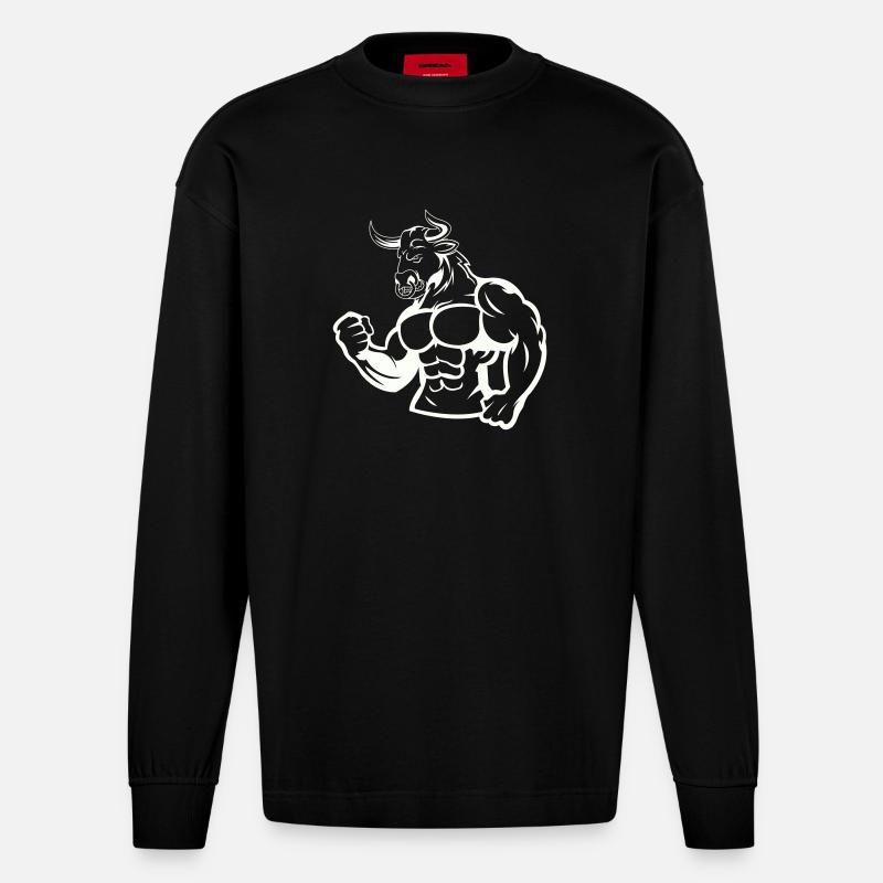Kraftbulle Muskelheld - Heavyweight Oversized Organic Langarmshirt Made in EU - SOLID BLACK