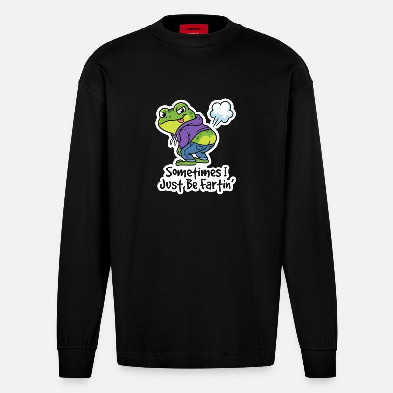 Sweat à capuche grenouille riant - Manches longues bio épais oversize fabriqué en UE - SOLID BLACK