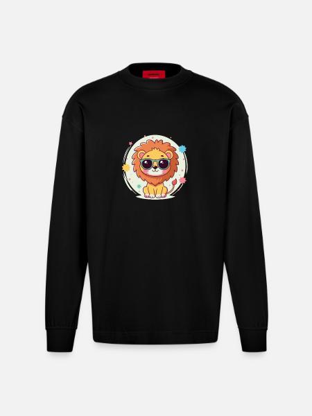 Cute Lion Sunglasses - Heavyweight Oversized Organic Longsleeve Shirt Made in EU - SOLID BLACK