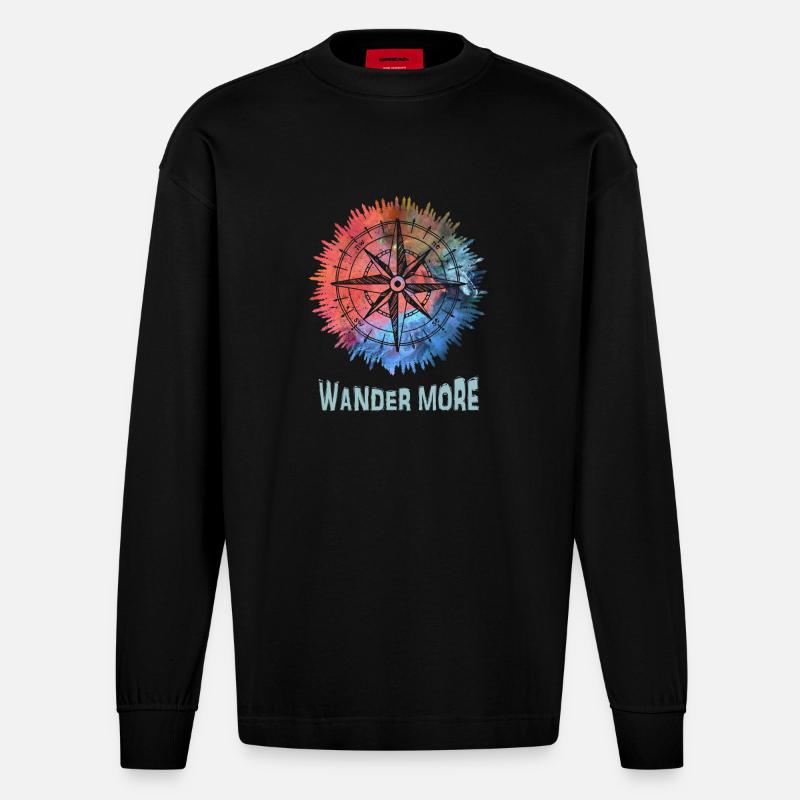 Wander More Compass Tie-Dye - Manches longues bio épais oversize fabriqué en UE - SOLID BLACK
