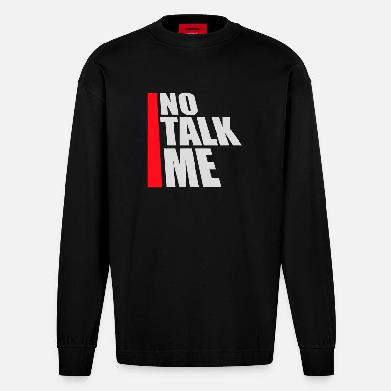 Pas de discours introverti antisocial drôle - Manches longues bio épais oversize fabriqué en UE - SOLID BLACK