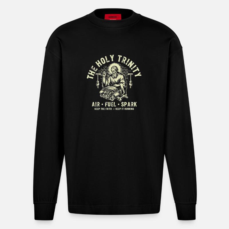 Holy Trinity Engine Spark - Heavyweight Oversized Organic Langarmshirt Made in EU - SOLID BLACK