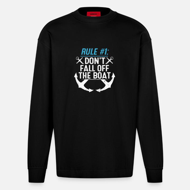 Ne tombe pas du bateau - Manches longues bio épais oversize fabriqué en UE - SOLID BLACK