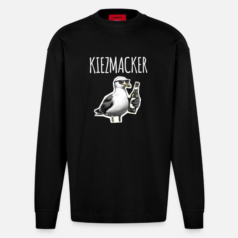 Kiez Möwe Macker - Heavyweight Oversized Organic Langarmshirt Made in EU - SOLID BLACK