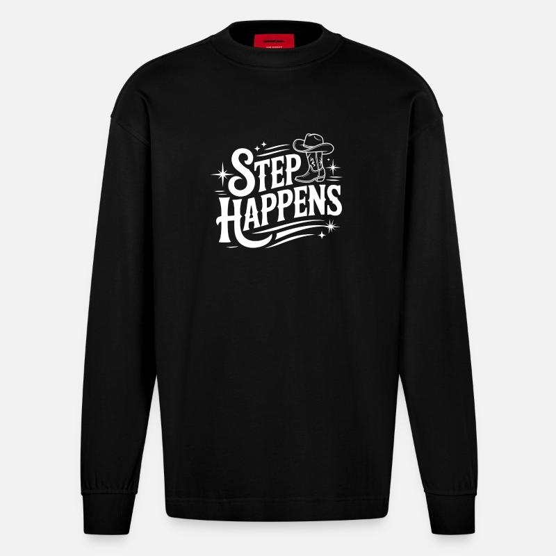 Step Happens Western Line Dance - Heavyweight Oversized Organic Langarmshirt Made in EU - SOLID BLACK