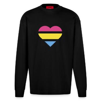 Pride Flag Heart · Pansexual - Heavyweight Oversized Organic Longsleeve Shirt Made in EU - SOLID BLACK - Front
