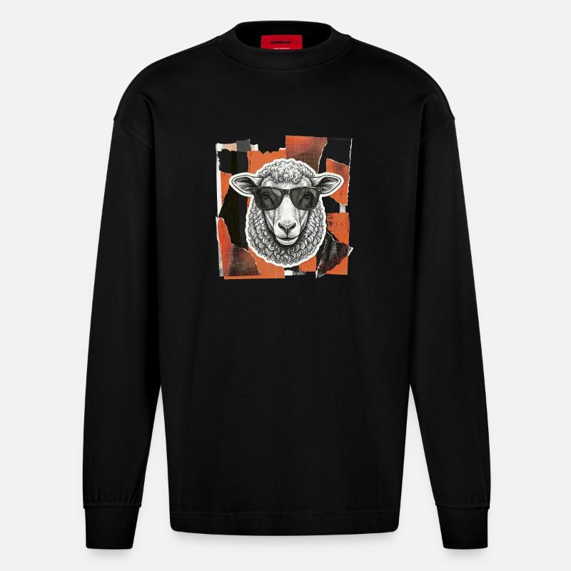 Schaf Schäfchen - Heavyweight Oversized Organic Langarmshirt Made in EU - SOLID BLACK