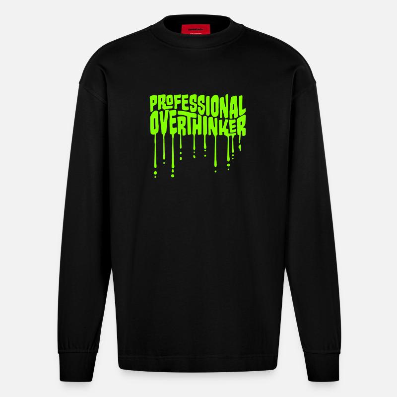 Professional Overthinker Funny Brooding Anxiety Logo - Heavyweight Oversized Organic Longsleeve Shirt Made in EU - SOLID BLACK