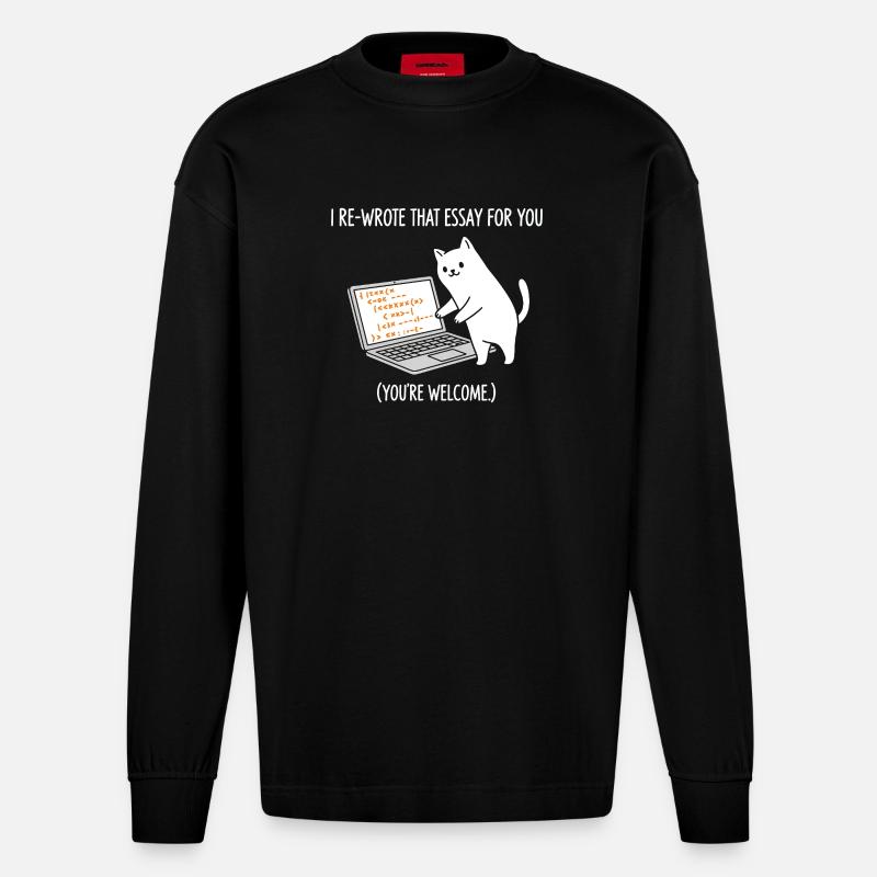 Code cat explique les tâches - Manches longues bio épais oversize fabriqué en UE - SOLID BLACK