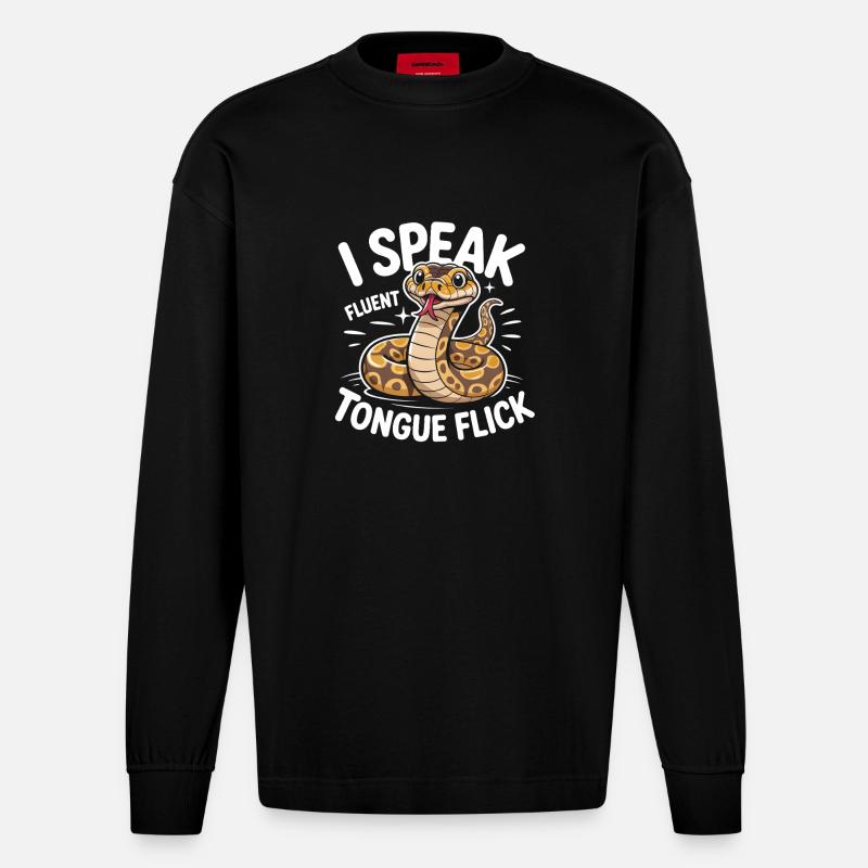 Langue Fluide | Humour du Python Roi - Manches longues bio épais oversize fabriqué en UE - SOLID BLACK